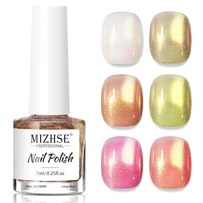 MIZHSE Quick Dry Nail Polish Set: Mermaid Pearl Nail Polish 6 Colors, Aurora Effect Nail Lacquer Non Gel Air Dry Fast, White Green Brown Pink Colors Nail Art Manicure Home Gift