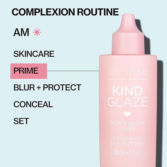 Pacifica Makeup Primer – Kind Glaze Dewy Glow Layer, Hydrating Primer with Vegan Collagen, Squalane & Ceramides for Soft-Focus Radiance, Vegan & Cruelty-Free, 1 fl oz