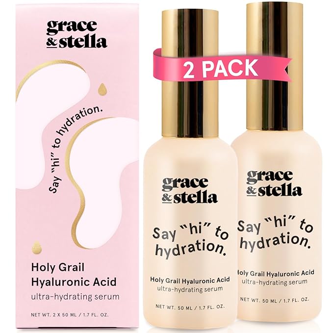 grace & stella Award Winning Hyaluronic Acid Face Serum (50ml/1.7 fl oz) Removes Fine Lines & Wrinkles, Hydrating Hyaluronic Acid Serum for Face, Acido Hialuronico for Women - Vegan Skincare (2-Pack)