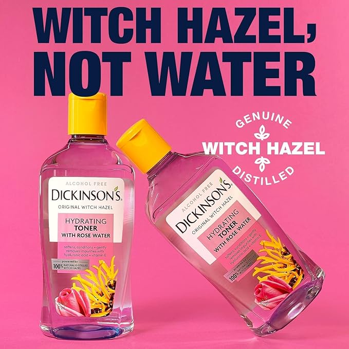 Dickinson's Enhanced Witch Hazel Hydrating Toner with Rosewater, Alcohol Free, 98% Natural Formula, 16 Fl Oz (Pack of 1)