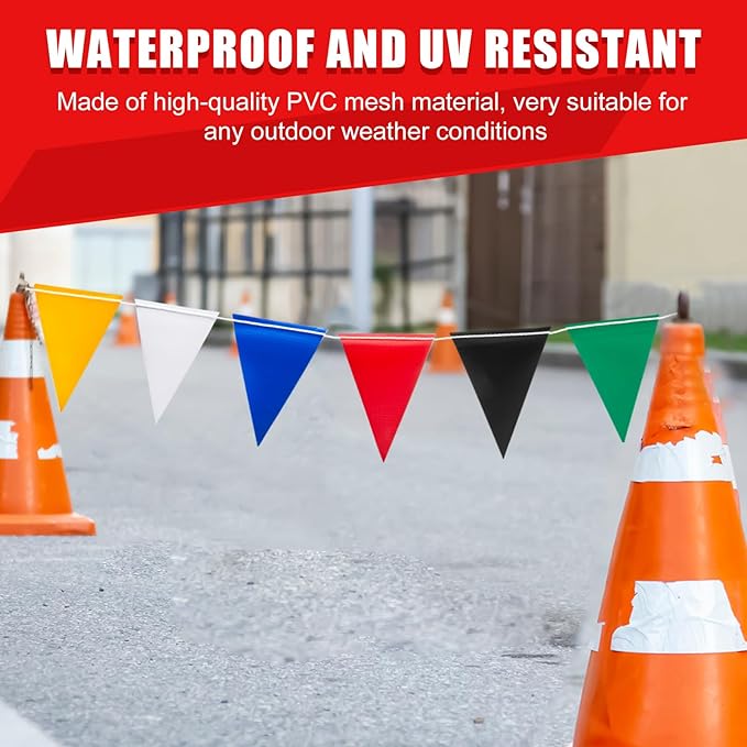 Safety Warning Pennant Banner Flags – Multipurpose 315FT OSHA High Visibility Colored Triangle Flags for Outdoor,Party, Roadwork, and Hazard Areas(MULTICOLOR,135pcs,315FT)