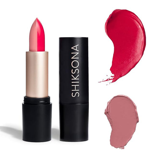 ShikSona Full Coverage Split Bullet Matte Lipstick | Vegan | Gluten, Paraben and Cruelty Free, Creamy Lipstick in a Pink Nude/Watermelon Pink Matte combo (Multitasker)