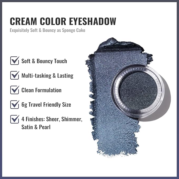 Oulac Grey Cream Eyeshadow, Waterproof Highly Pigmented Glitter Eye Shadow with Moisturizing Formula, Extremely Soft Creamy Texture, Easy to Blend, Large Capacity,.(06)