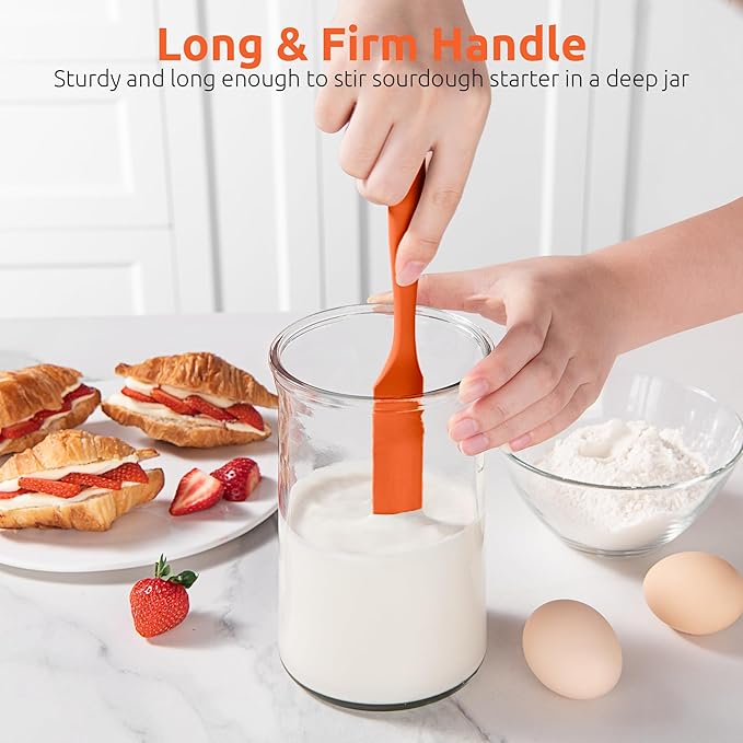 U-Taste Skinny Silicone Jar Spatula: 600ºF Heat-Resistant Food-Grade 10in Long Narrow Sourdough Stirring Stick, Seamless Flexible Peanut Butter Spreader for Scraping Icing Bread Cream, Jam (Orange)