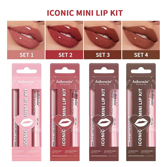 3PCS Lip Liner and Lipstick Combo Set - Matte Lip Liner Pencil, Velvet Matte Lipstick & Hydrating Collagen Lip Gloss - Long-Lasting, Smudge-Proof, High Pigment Nude Pink Lip Makeup Kit (Set 1, 3)