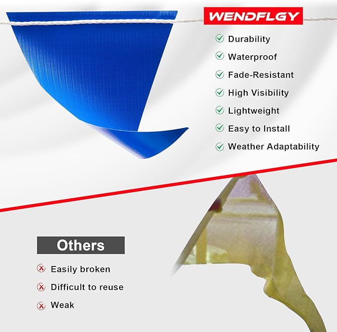 Warning Safety Pennant Banner Flags – Multipurpose 105FT OSHA Bright BLUE/YELLOW Triangle Flags for Construction,Outdoor & Event Hazard Precaution(BLUE+YELLOW,45pcs,105FT)