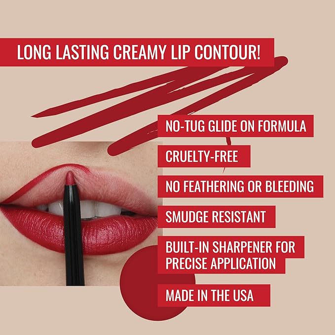 Runway Rogue ‘Celeb’ Matte Berry Red 90s Vibe Lipstick Bundle with ‘In the Press’ Crimson Dark Red Designer Liner Lip Liner Pencil and Sharpener