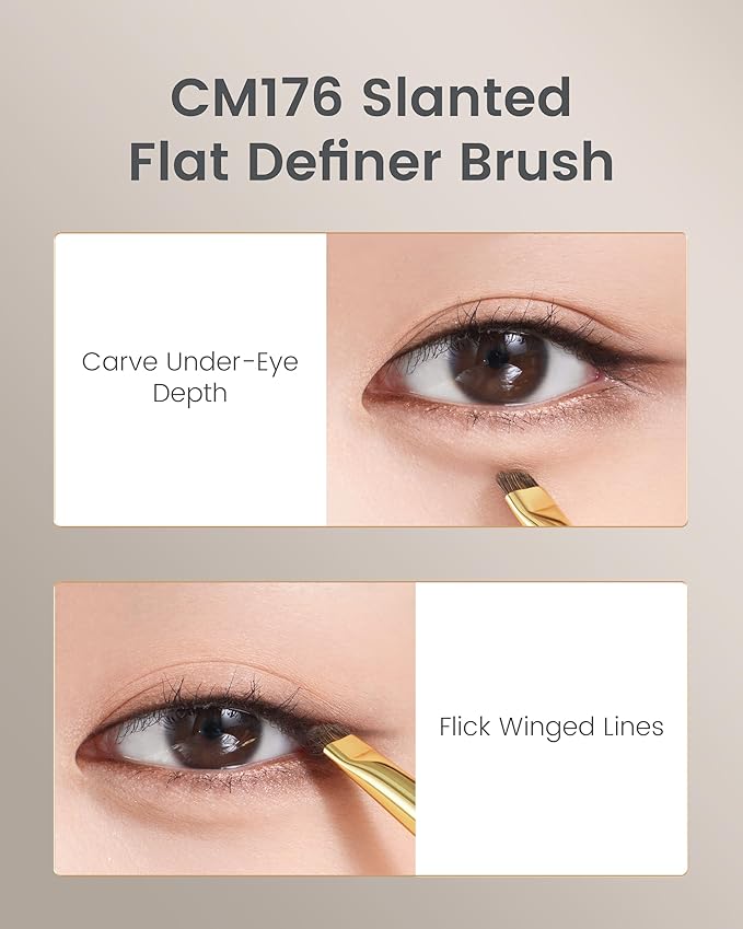 Desert Oak Series Soft-Angle Eyeshadow Brush - Curved Edge Pony Hair for Crease & Lash Lines, Bubinga Handle (CM 176)