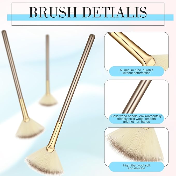 12 Pcs Soft Facial Fan Brush Blush Makeup Brush Face Mask Acid Applicator Multi Use Cosmetic Tools for Peel Mask Makeup for Mud Cream(Champagne)