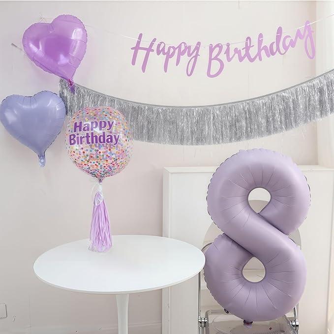 Pastel Purple 8 Number Balloons,40 Inch Light Purple 8 Balloons Large Helium Foil Mylar Purple Number 8 Balloon for Birthday Party Anniversary Decorations