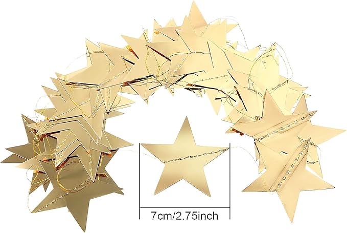 Patelai Glitter Star Garland Banner New Years Decor 130 Feet Star Hanging Banner Twinkle Backdrop for Birthday Classroom Wedding Halloween Christmas Party Supplies(Gold)