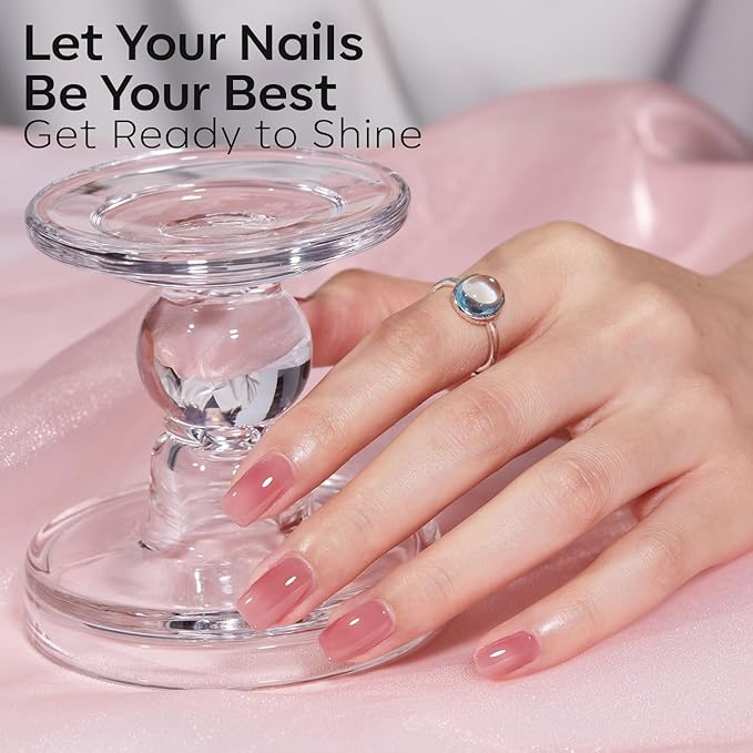 modelones Nail Polish Set, 6 Colors Jelly Nail Polish 2025 Translucent Pink Red Nude Orange Glitter Quick Dry Fingernail Polish Salon Home DIY Manicure Kit Mothers Day Gifts for Women