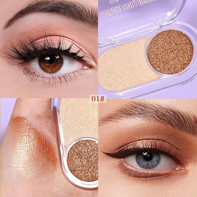 Dual-Color Pearl Eyeshadow Palette – High Pigment Shimmer Eyeshadow Duo, Nude & Nude Brown Shimmer Eye shadow , Silky Blendable Texture, Waterproof Long-Lasting Eye Makeup for Daily & Glam Looks 01#