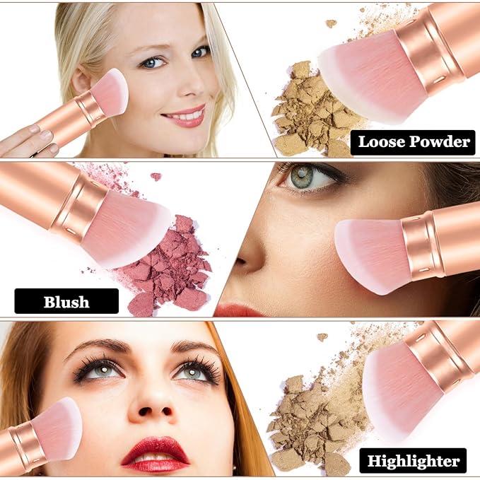 Falliny Retractable Kabuki Makeup Brush, Angled Travel Powder Blush Brush Foundation Makeup Brush with Cover for Blush, Sunscreen,Bronzer, Buffing, Concealer,Highlighter, Powder Cosmetics