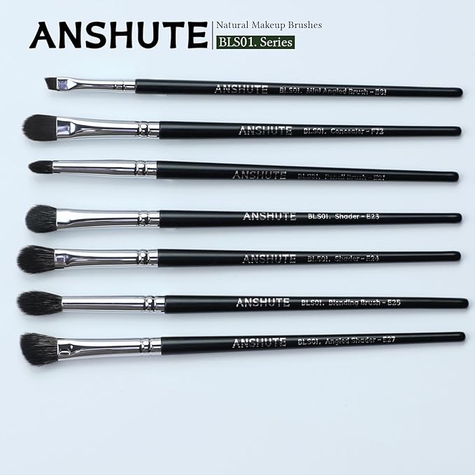 7-Piece Professional Eye Brush Set with Natural Goat Hair Bristles and Synthetic Fibers， Eyeshadow, Eyeliner, Concealer, and Precise Makeup Application，Super Soft Bristles, Labled Brush Handle