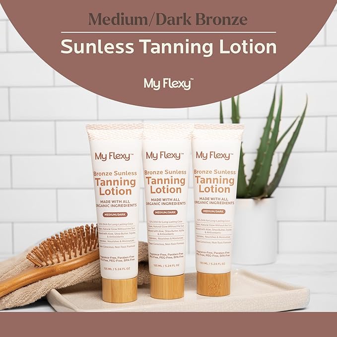 Sunless Tanning Lotion – Organic-Medium/Dark Tan, Natural Self Tanner with Aloe, Shea Butter, Coconut Oil & Jojoba – Clean, Streak-Free Self Tanning lotion for body, Gradual Self Tan, 5oz