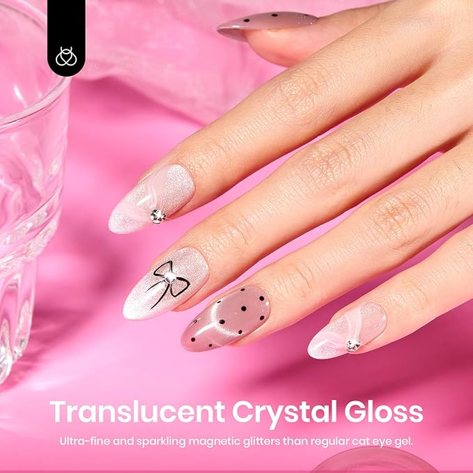 Beetles Cat Eye Gel Nail Polish Set - Nude Reflection Wedding Cat Eye Gel Polish Set, 6 Colors Silver Nude Pink Brown Neutral Mirror Shine Finish with Magnet Soak Off UV Manicure Salon Gift for Women