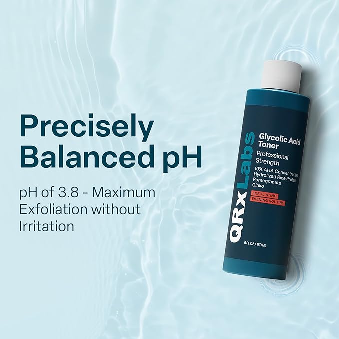 QRxLabs Glycolic Acid Toner - 6 fl oz - Exfoliating Face Toner with Witch Hazel & Salicylic Acid - 10% Glycolic Brightening & Hydrating Anti-Aging Treatment