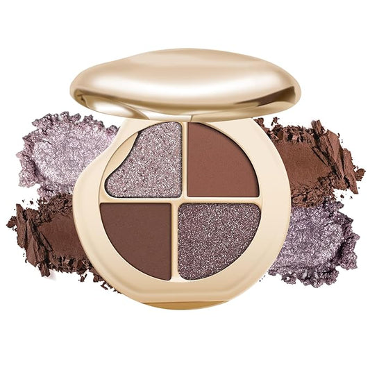 KYDA 4 Colors Eyeshadow Palette, Neutral Brown Matte Eyeshadow, Pearl Metallic Glitter Makeup Palette, High Pigment Pressed Powder Eyes Makeup for Old Women, Lasting Blendable, Mocha