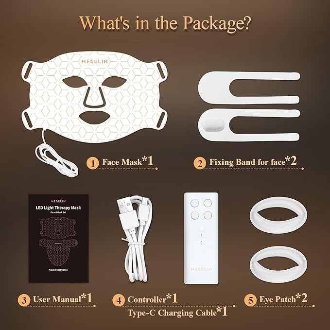 MEGELIN 7 Colors Led Light Therapy Facial Mask, Face Light Therapy Mask for Face, Reduce Wrinkles Smooth Skin, Infrared Light Skin Rejuvenation(White)