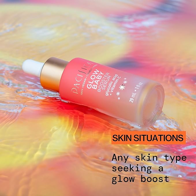 Pacifica Vitamin C Face Serum - Glow Baby Booster Facial Serum - Glycolic Acid Serum For Face - Dark Spot Corrector Anti Aging Brightening - Dermatologist Tested, Fragrance Free, Clean Skin Care Vegan