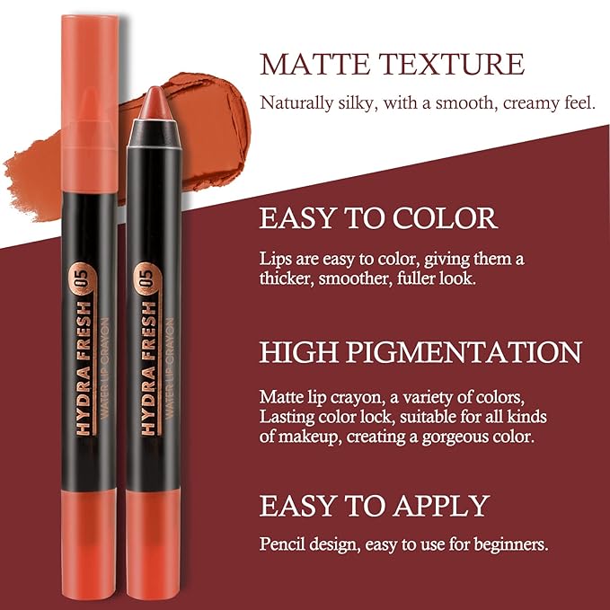 Boobeen Velvety Creamy Matte Lip Liner - Full Coverage High Pigment Waterproof Long Lasting Lipstick for Women, Matte Lip Color with Smooth Finish