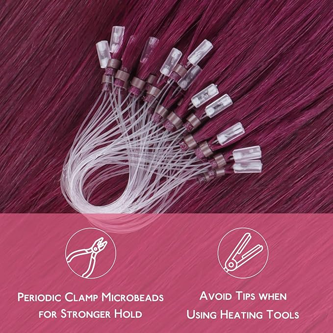 WENNALIFE Microlink Hair Extensions Human Hair, 50g 50s 14 Inch Light Burgundy Remy Micro Bead Hair Extensions Real Human Hair Micro Link Micro Loop Micro Ring Hair Extensions Straight Microlinks