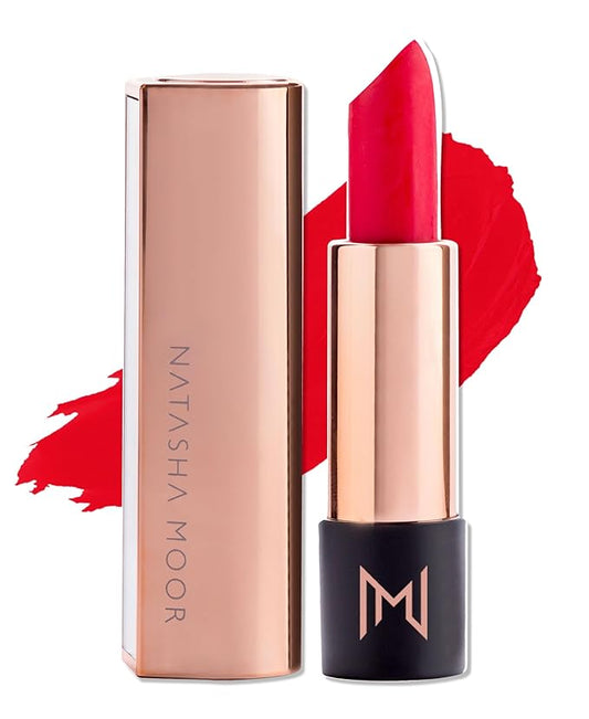 NATASHA MOOR Silk Suede Lipstick: Long-Lasting, Hydrating Semi-Matte Finish - Creamy, Cruelty-Free Formula - Silky Smooth and Highly Pigmented - FEARLESS