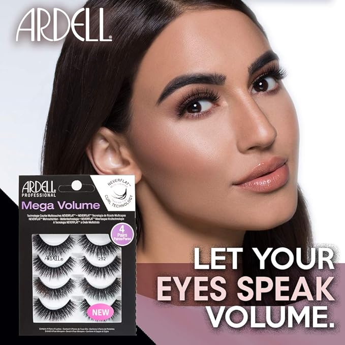 Ardell Lashes Natural Look Mega Volume, 252 - Full Volume, Long-Lasting Fake Lashes for Flawless Look, 4 Pairs