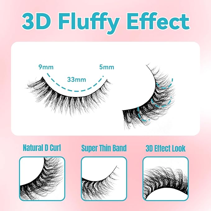 Strip Lashes Kit Wispy False Eyelashes With Strip Lash Glue Soft 10 Pairs Fake Eyelashes Magnetic Lashes Kit by GEMERRY, A03