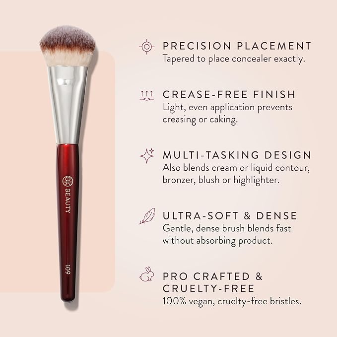 BK BEAUTY BRUSHES - 109 MINI CONTOURED FOUNDATION - Face Brush for Liquid or Cream Foundations - Bronzer, Blush & Highlighter Makeup Brush