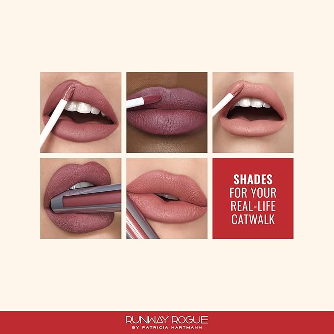 Runway Rogue Velvet Glam Liquid Lipstick, Almost-Matte Rose-Plum Lipstick, ‘On Stage’