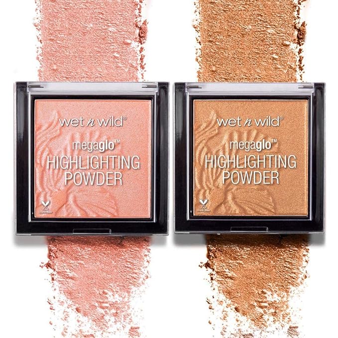 wet n wild MegaGlo Highlighting Powder, Highlighter Makeup, Shimmer Glow, Pink Rose Gold Bloom Time
