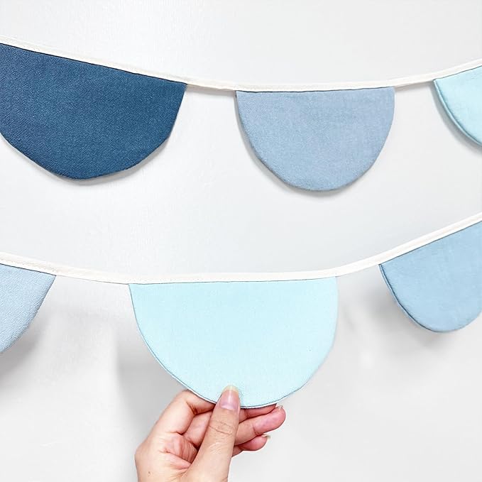 2 Sets of Deep Blue Half Round Banner 16Pcs Nursery Garland Flags Royal Fabric Semicircle Bunting Streamers for Baby Room Decor Kids Nautical Birthday Baby Shower Boho Wedding Event Party Decorations