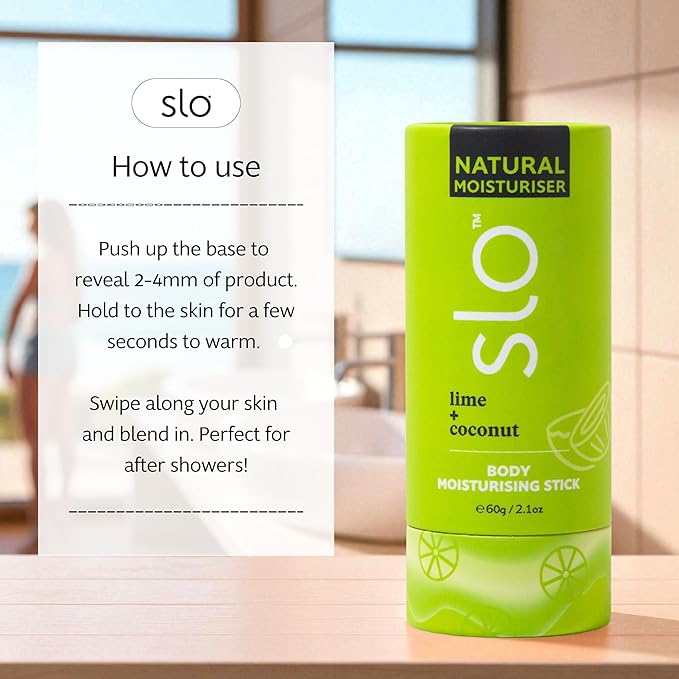Slo Natural Moisturizing Stick | Body Balm for Dry Skin with Organic Ingredients | Hydrating + Nourishing | Coconut, Cocoa Butter & Antioxidants | Travel-Friendly | Lime + Coconut | 2.11oz/60g