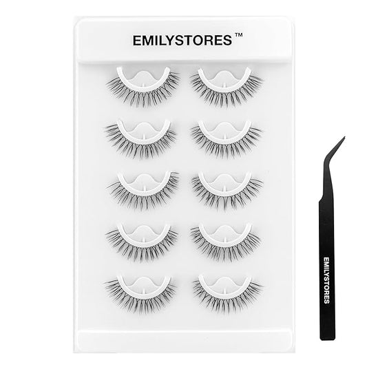 Self Adhesive Lashes Stick Eyelashes Wispy Light Pre-Glued Eyelash 5 Pairs with Applicator (DLP02)