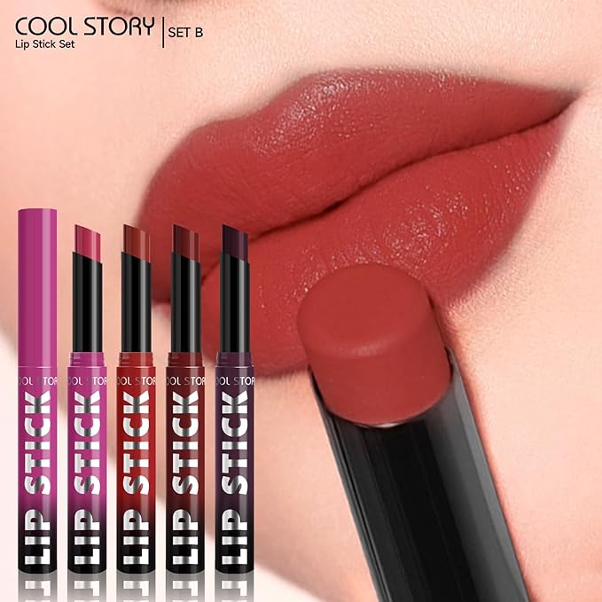 COOL STORY Matte Lipstick Lightweight Blurring Formula with High Impact Pigment, Long-lasting, 0.07 oz (4 color SET-B)