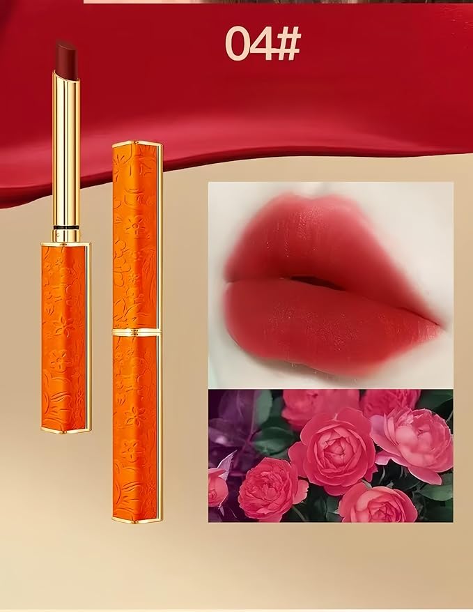 2026 new Velvet Mist Play Lip Makeup, Luxury Gold Orange Lipstick, Velvet Matte Finish, 4 Trendy Colors Available, Lightweight Long-Lasting Formula (04# Pomelo Red)