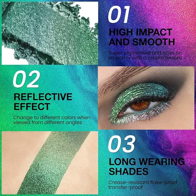 evpct Forest Green Shimmer Chameleon Eyeshadow Makeup Palette, Glitter Metallic Duochrome Duo Chrome Multichrome Festival Single Eye Shadow Palette Makeup for Older Women, Face Loose Glitter Eyeshadow