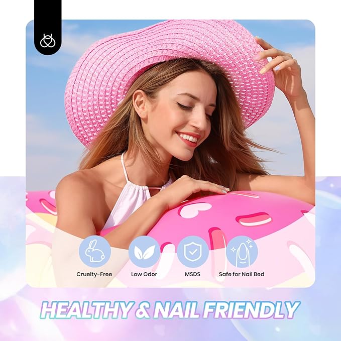 Beetles Pastel Gel Nail Polish Set, 6 Colors Jelly Gel Polish Kit Pink Blue Purple Orange Yellow Green Translucent Effect Soak Off UV Candy Sweet Collection French Nail Gift for Women