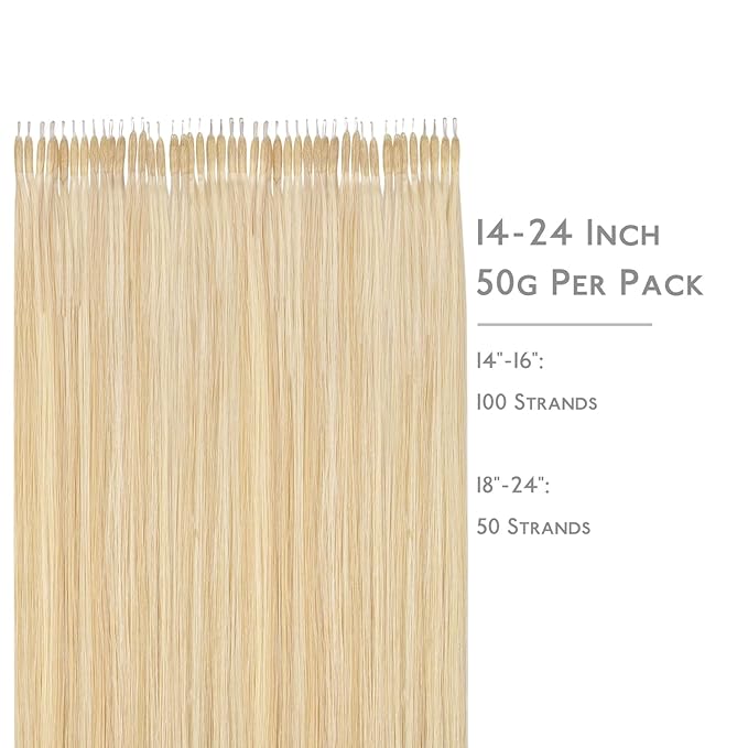 WENNALIFE Nano Bead Hair Extensions, 50g 50s 18 Inch Human Hair Light Blonde Highlighted Golden Blonde Real Invisible Nano Ring