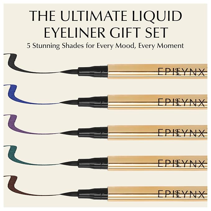 EPILYNX Waterproof Eyeliner - Smudge-Proof Liquid Eyeliner Pen with Precision Tip for Smooth, Long-Lasting Application - Vegan, Hypoallergenic & Gluten-Free Eye Liner - 5 Shades 2mL each Gift Set