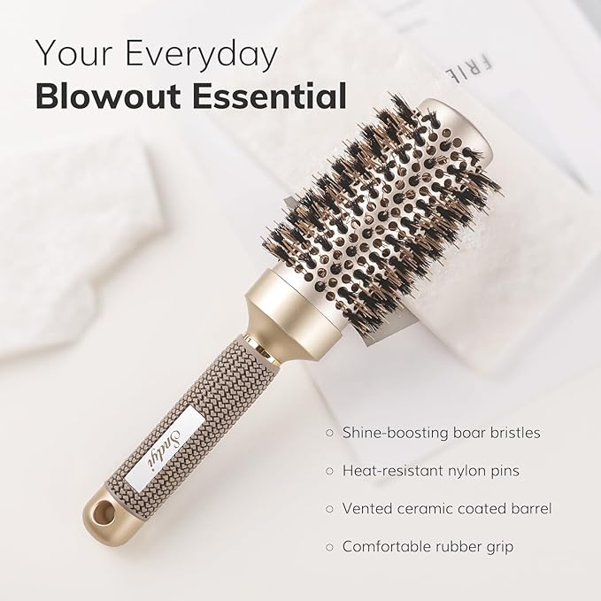 Round Brush for Blow Drying, Nano Thermal Ceramic & Ionic Tech Hair Brush with Boar Bristles, Professional Round Barrel Brush for Styling, Curling & Straightening by Sndyi (2.9 Inch, Barrel 1.7 Inch)
