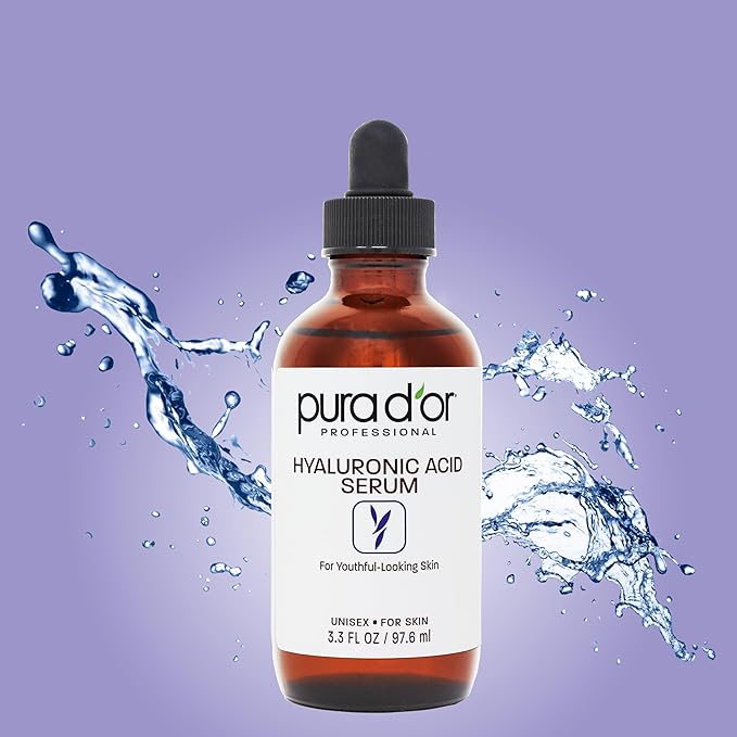 PURA D'OR 3.3 Oz Hyaluronic Acid Serum For Deep Hydration - Anti-Aging, Plumping & Moisturizing Formula For Smooth, Supple Skin - Natural Skincare Boost - Fine Lines & Wrinkle Reducer - Travel Size