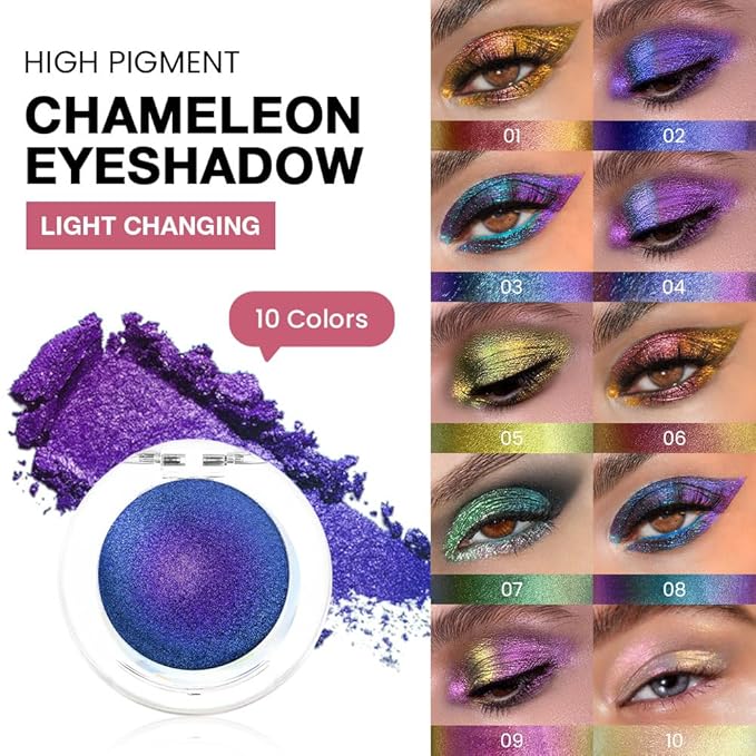 evpct Royal Blue Purple Duochrome Eyeshadow Palette Makeup, Metallic Chameleon Duo Chrome Multichrome Gothic festival Single Eye shadow Palette Makeup for Older Women, Face Glitter Eyeshadow Liquid