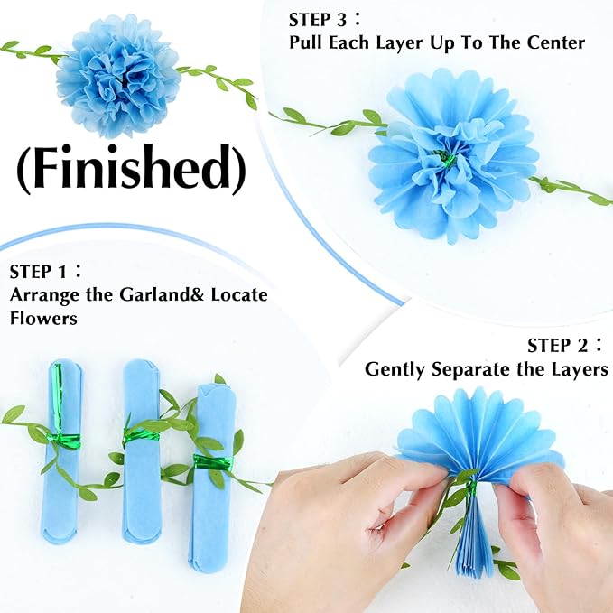 Tissue Paper Pom Pom Garland Hanging Paper Flower Decorations for Wedding Baby Shower Engagement Garden Tea Party Bridal Shower Spring Summer Wall Decor Nursery Arch Backdrop