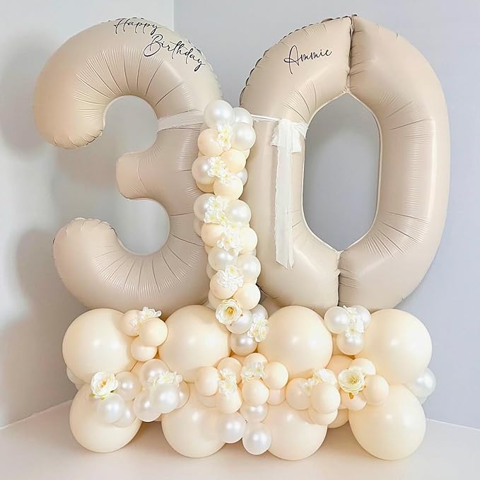 40 Inch Beige Numbers Balloons 3, Large Self Inflating Cream White Digit 3 Helium Balloons for 3rd Birthday Girls Boys, Foil Mylar Number 3 Balloons for Women Birthday Party Anniversary Decorations