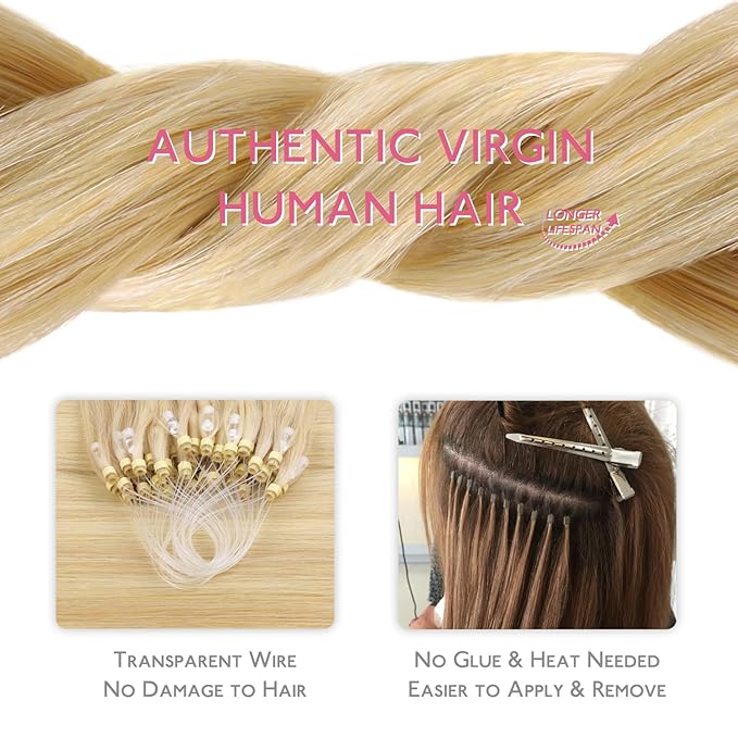 WENNALIFE Microlink Hair Extensions Human Hair, 50g 50s 14 Inch Light Blonde Highlighted Golden Blonde Remy Hair Microbead Micro Link Microloop Microring Invisible Straight Natural Fusion Installation