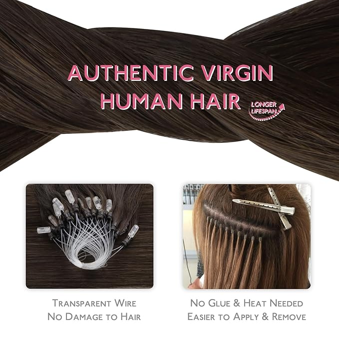WENNALIFE Microlink Hair Extensions Human Hair, 50g 50s 18 Inch Light Dark Brown Remy Hair Microbead Micro Link Microloop Microring Invisible Straight Natural Fusion Installation