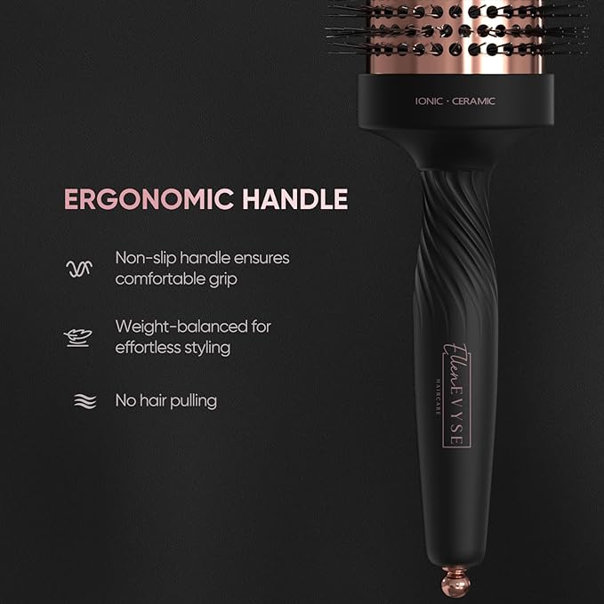 Round Brush for Blow Drying, Ceramic Coated Barrel for Volumizing & Shine, Lightweight Styling Brush for Straightening, Curling,with 4 Hair Clips (1.3inch&2.1inch)